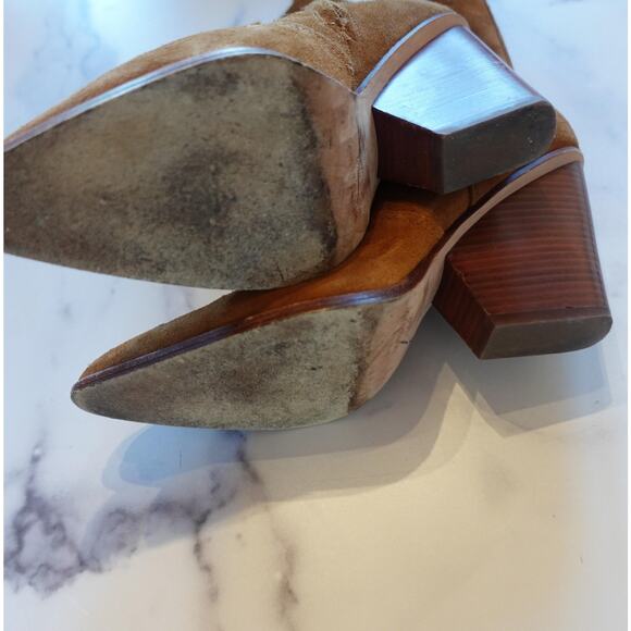 Veronica Beard Boots Womens Size 8 Tan Suede Ankle Cone Heel Pointed Toe - Picture 5 of 12